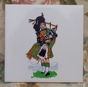 Scottish Bagpiper Wall Decor Tile in Traditional Uniform 6" x 6" Imported